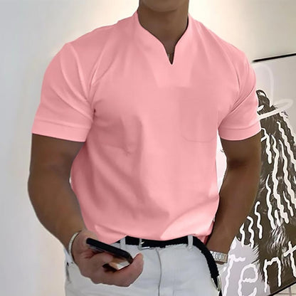 Men's refined collar short sleeve polo shirt in a ten-colour range, shown for menswear styling
