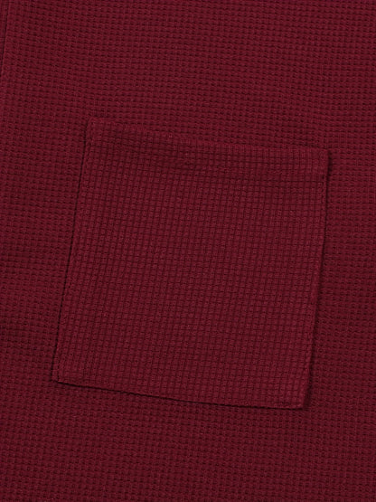Men's textured long sleeve henley shirt in khaki, white, black, grey and burgundy, colour option 3 back view
