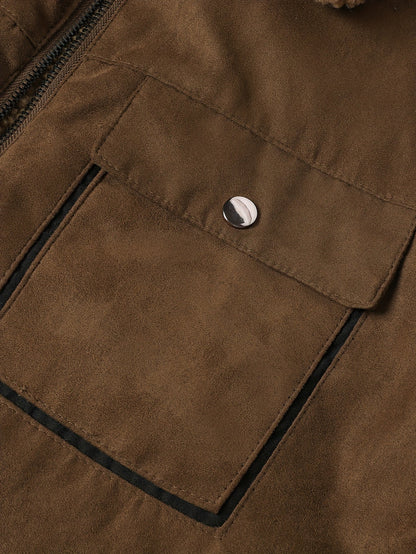 Kessoro men's fleece-lined multi-pocket winter jacket in coffee brown - product view 6