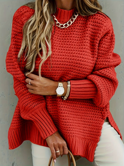Kessoro women's textured high-low sweater in red, view 2 of 5