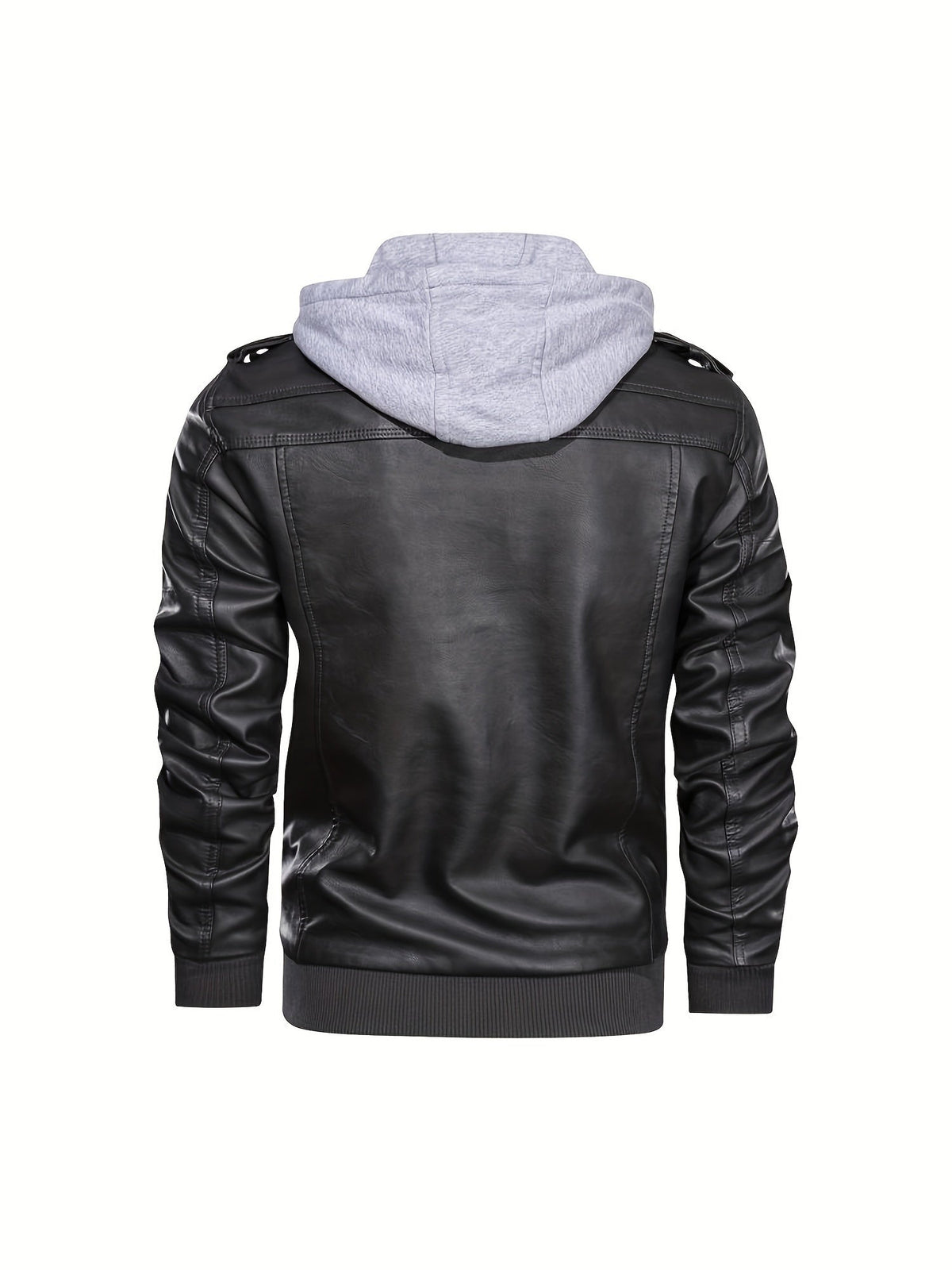 Kessoro men's hooded moto biker jacket in black, dark grey or coffee brown, view 13 of 30