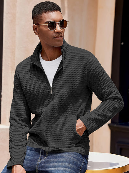 Kessoro Men's Textured Stand-Collar Full-Zip Jacket in white, khaki and black, image 14 of 18.