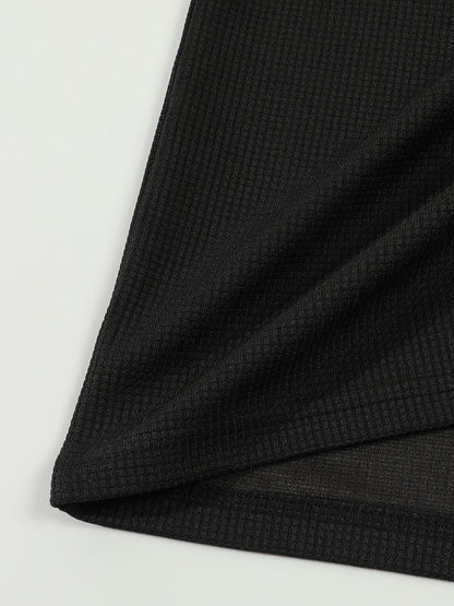 Men's textured long sleeve henley shirt in khaki, white, black, grey and burgundy, colour option 2 detail view