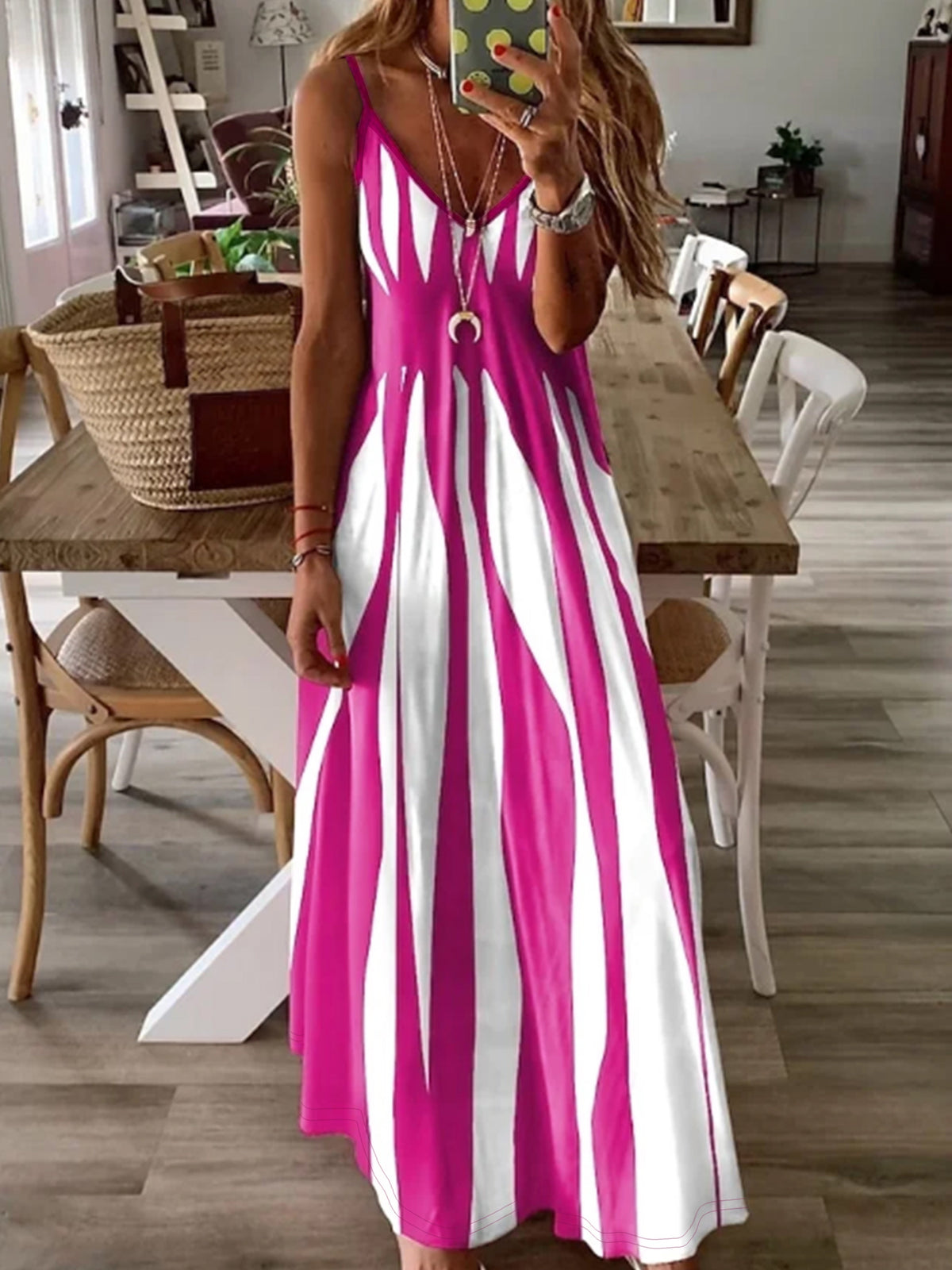 Kessoro women's flowing V-neck adjustable-strap maxi dress in black, green, rose red and blue