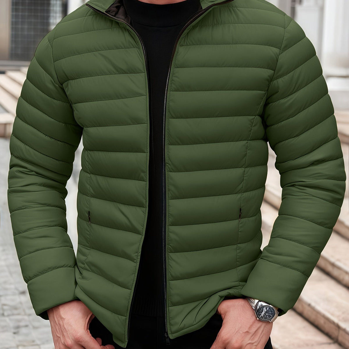 Kessoro men's lightweight windproof quilted jacket in yellow, black and green - product view 20