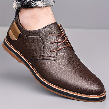Men's classic leather-look lace-up derby shoes in brown and black, view 10