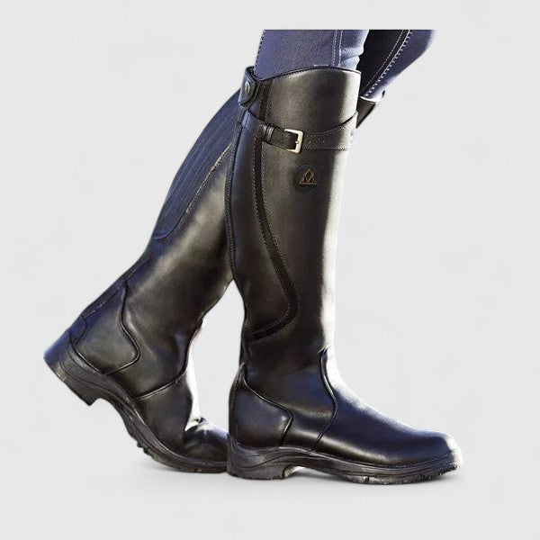 Kessoro women's buckle accent comfort boots in dark brown, black, blue and green