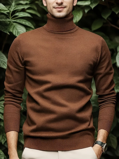 Men's refined ribbed roll-neck high-neck sweater in black, white, bronze and blue, side view