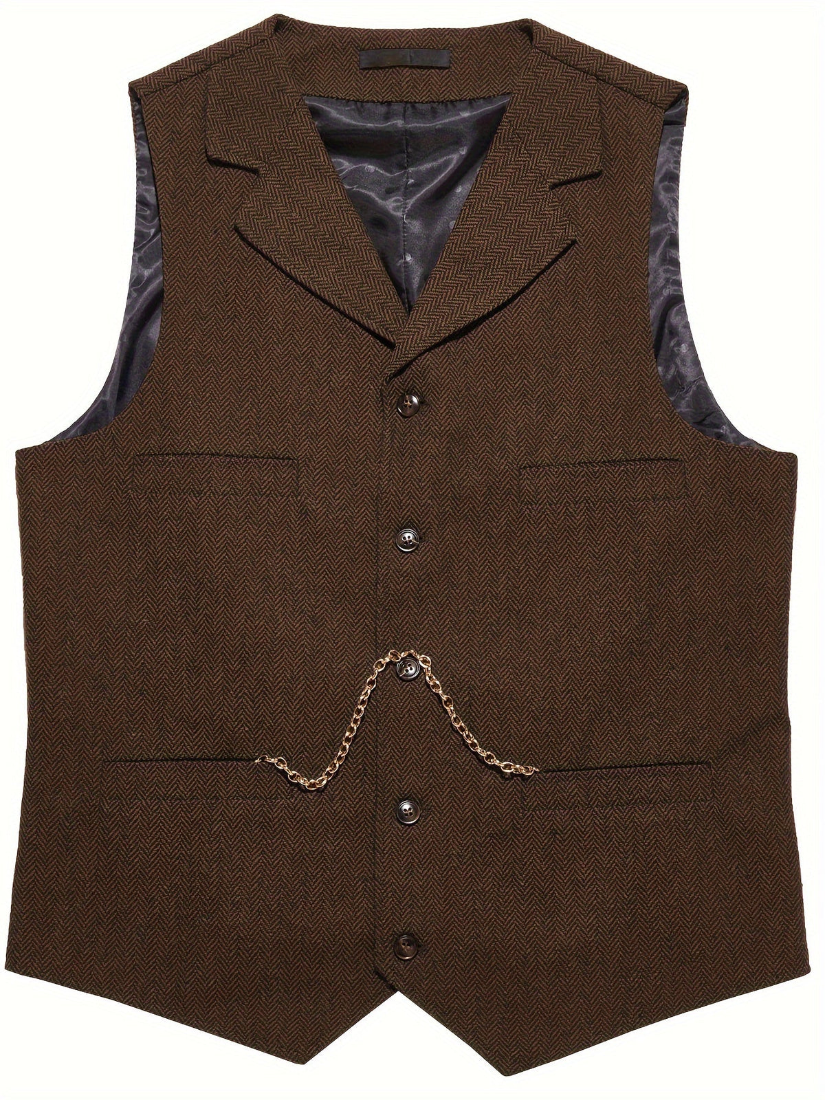 Kessoro Men's Refined Herringbone Tailored Waistcoat in black, coffee brown, royal blue, green and light brown - men's apparel, view 11 of 35