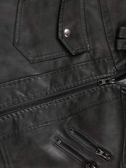 Kessoro men's hooded moto biker jacket in black, dark grey or coffee brown, view 6 of 30