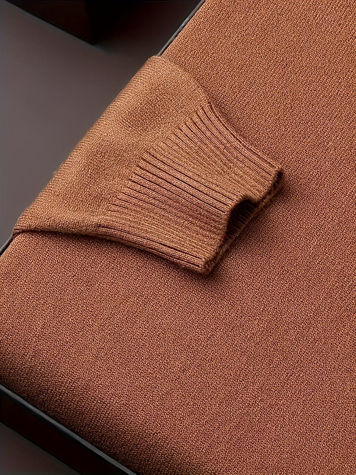 Men's refined ribbed roll-neck high-neck sweater in black, white, bronze and blue, close-up view 2
