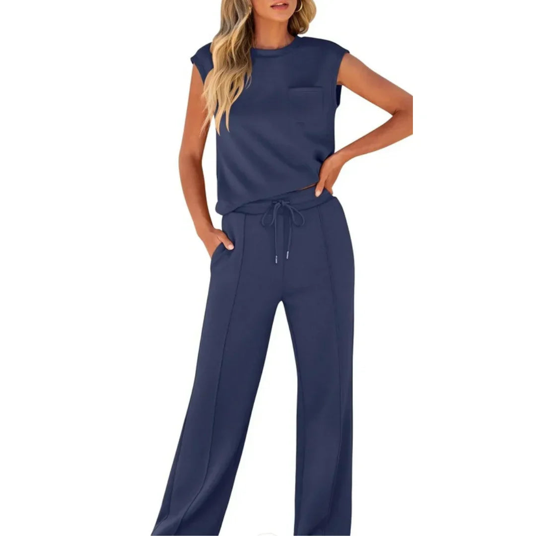 Women's soft summer lounge set in black, brown, rose red, ocean blue, pink and neutrals