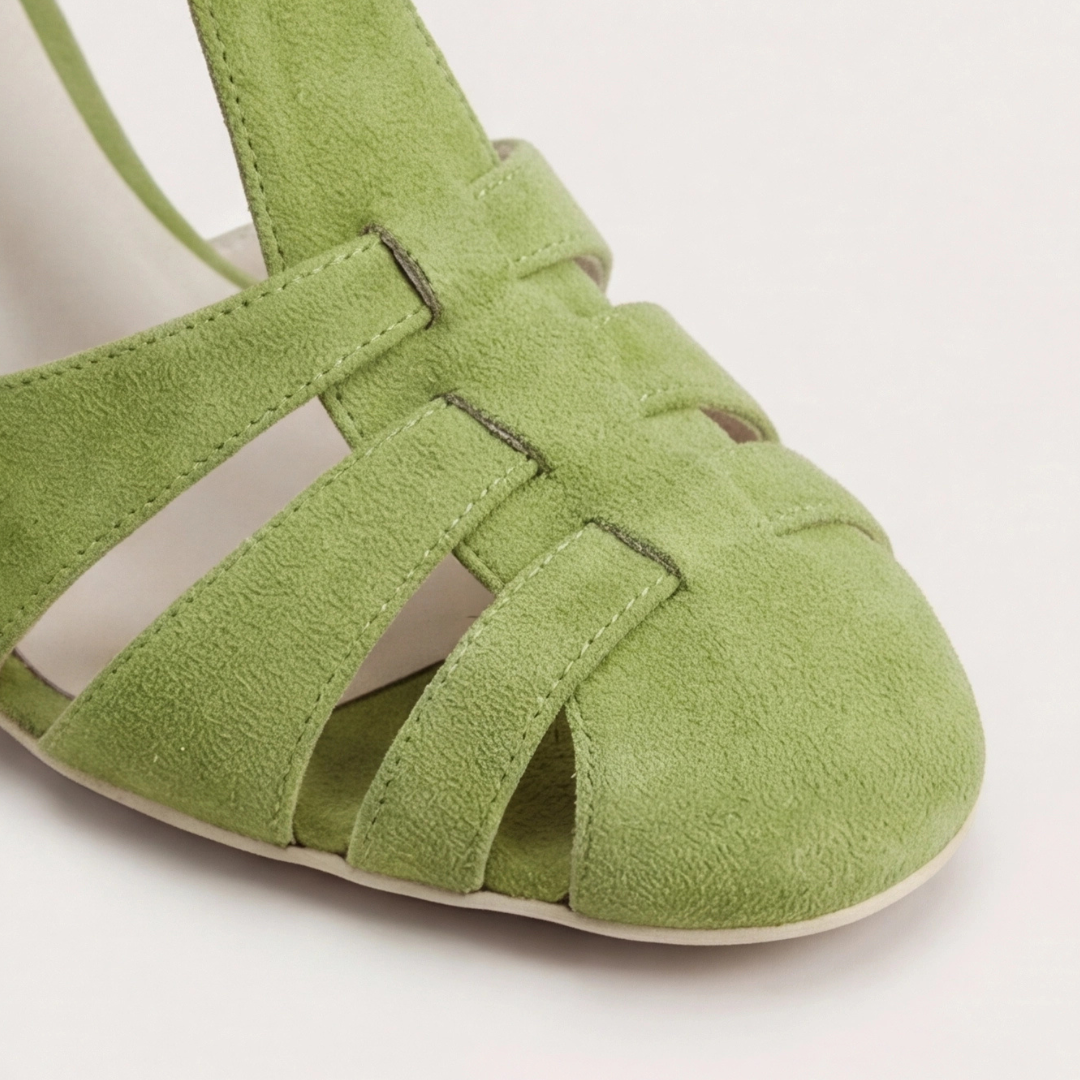 Women's green closed-toe strap heels