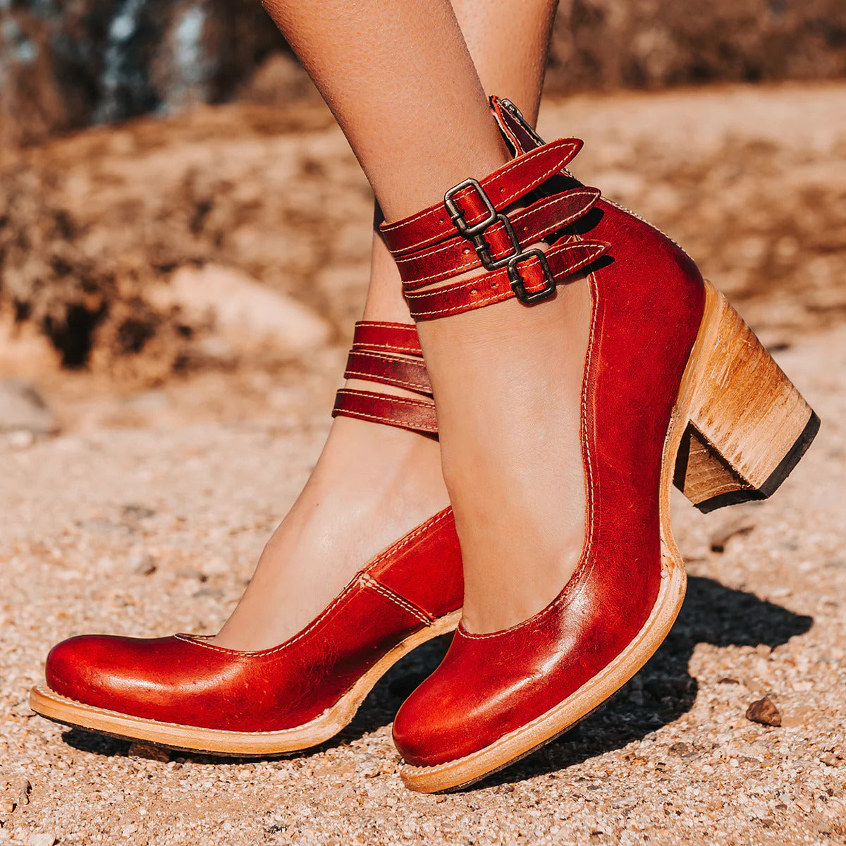 Kessoro women's classic strap comfort heels in brown, black, red, white and snake-print colorways - women's footwear