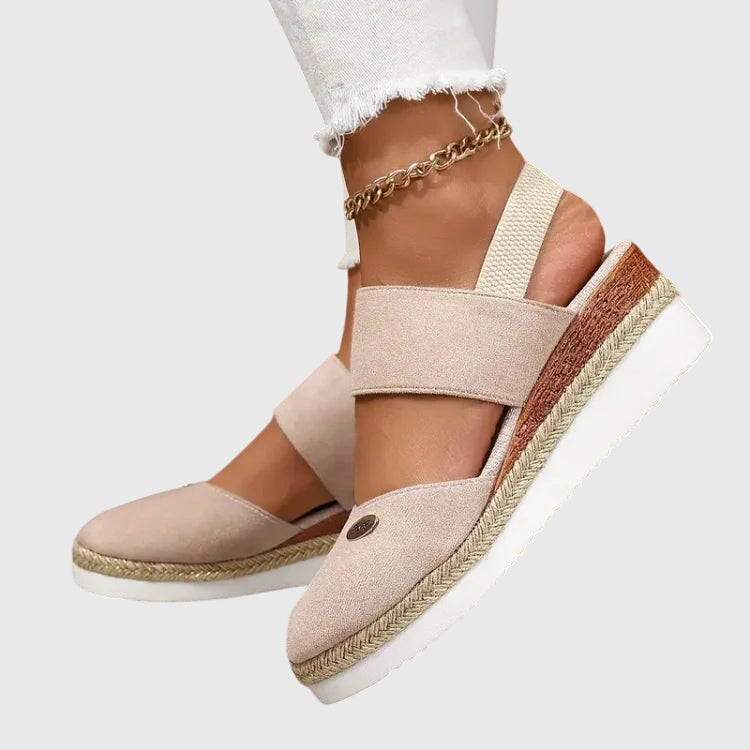 Women's cushioned adjustable-strap wedge sandals in beige, pink, red, grey and black — Kessoro, image 7 of 11