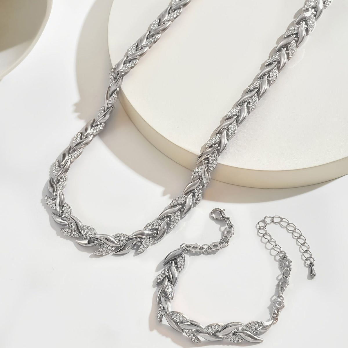 Kessoro women's rose gold and silver necklace and bracelet jewelry set