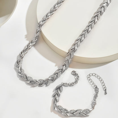 Kessoro women's rose gold and silver necklace and bracelet jewelry set