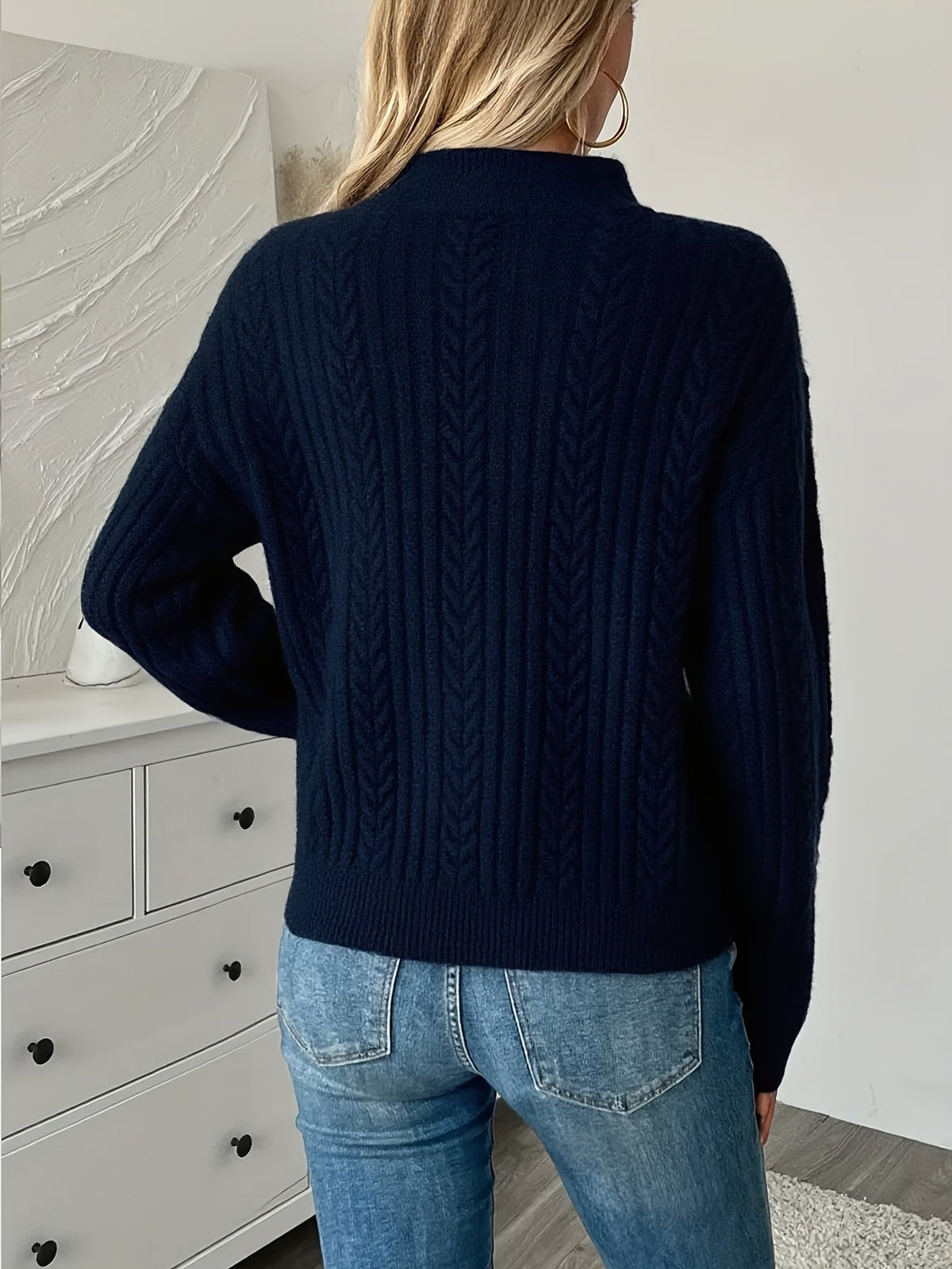Kessoro women's textured cable-knit half-zip sweater in navy