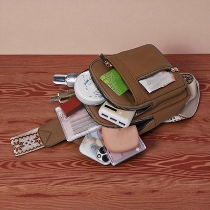 Kessoro women's multi-compartment side sling bag in khaki, light green, black, red and white