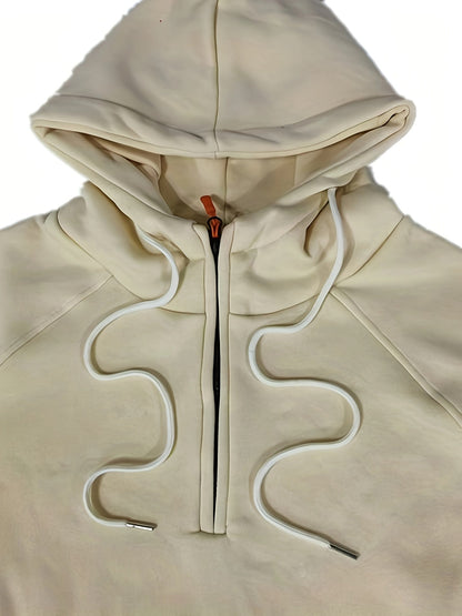 Men's utility quarter-zip hoodie in black, navy, khaki and burgundy with pocket detail, colour option 4 back view