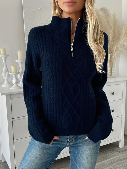 Kessoro women's textured cable-knit half-zip sweater in navy