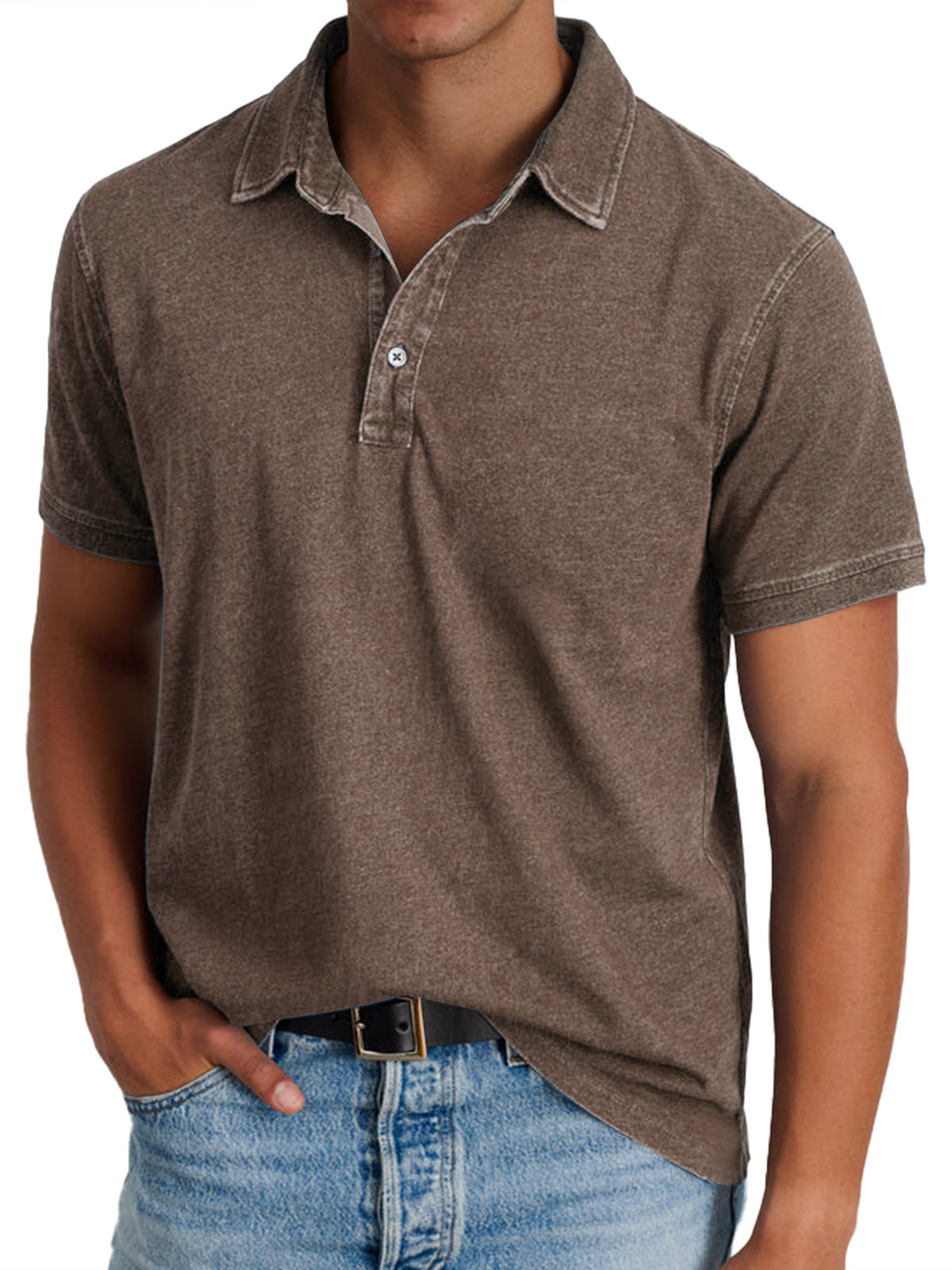 Men's heritage collar short sleeve polo shirt in a ten-colour range, shown for menswear styling