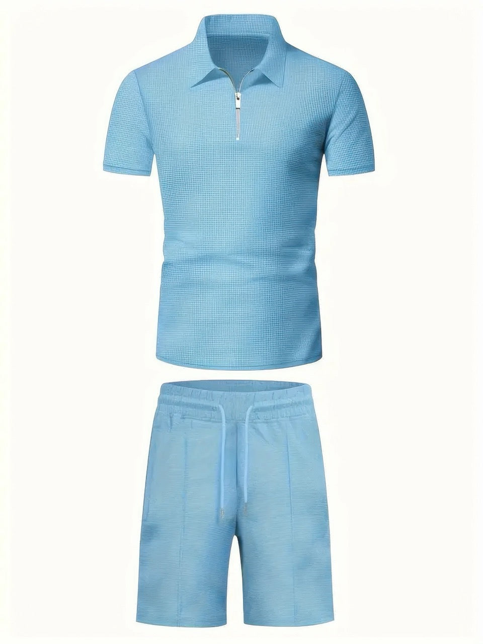 Kessoro men's classic zip shirt and shorts set in khaki, blue, white, black, olive, gray and green, for men