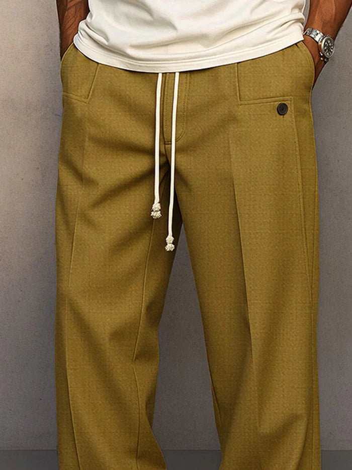 Kessoro men's relaxed drawstring waist casual trousers in khaki, gray, black, blue, light brown and light gray