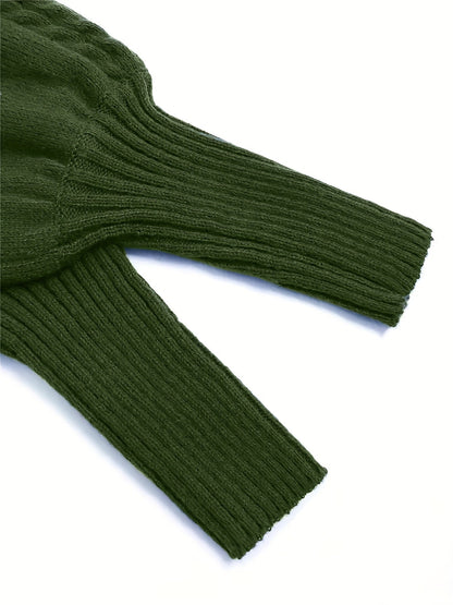 Kessoro women's textured cable-knit half-collar sweater in navy, black, dark grey, khaki and green