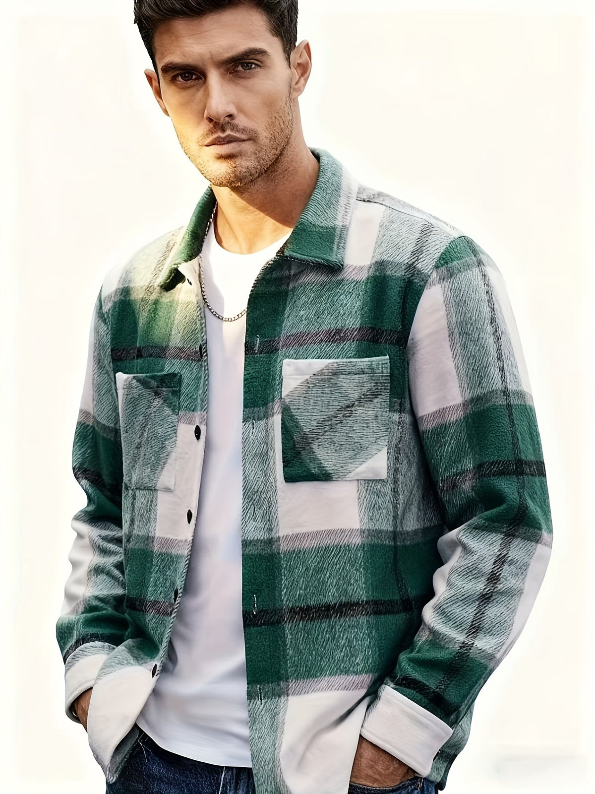 Kessoro men's rugged heavyweight check overshirt in warm autumnal check colourways
