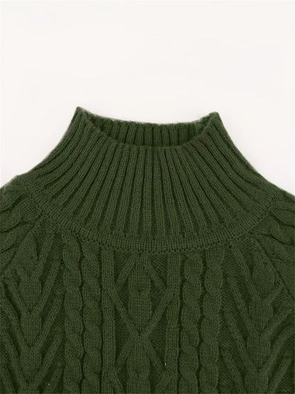 Kessoro women's textured cable-knit half-collar sweater in navy, black, dark grey, khaki and green