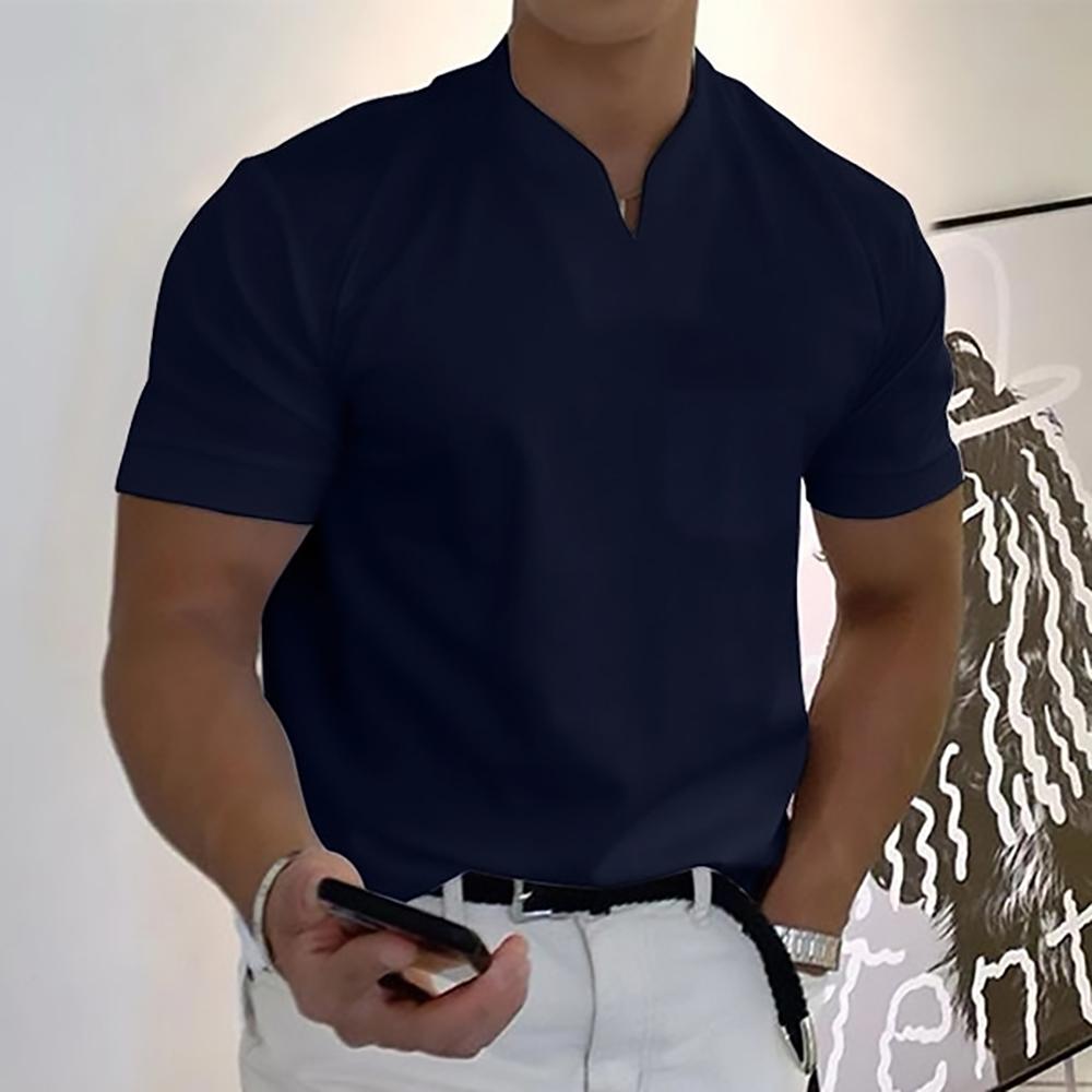 Men's refined collar short sleeve polo shirt in a ten-colour range, shown for menswear styling