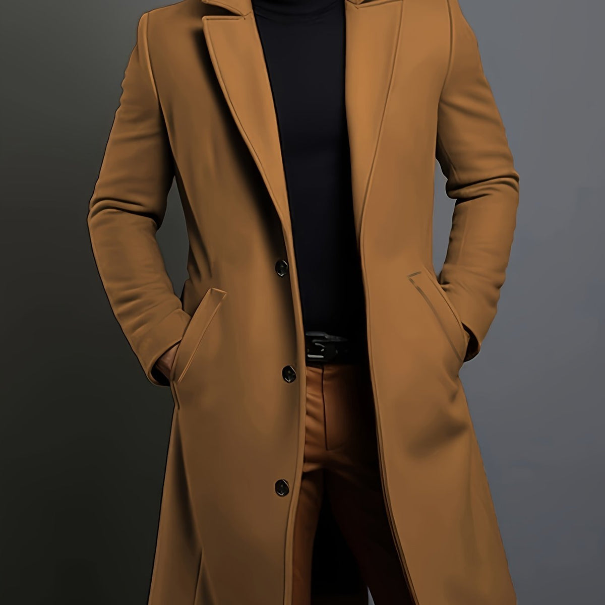 Kessoro men's tailored longline overcoat in brown or navy, view 1 of 13