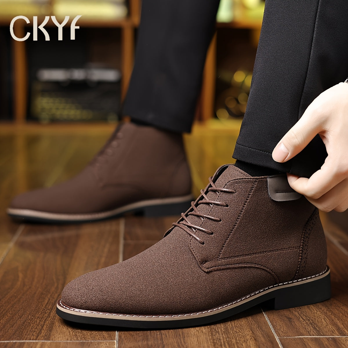 Kessoro men's lace-up cushioned ankle boots in black or light brown leather