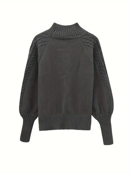 Kessoro women's cable-knit half-high collar sweater in black, red, grey, khaki and green – view 8