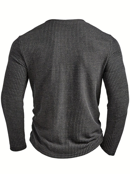 Kessoro men's ribbed textured long-sleeve henley shirt in dark grey, dark brown, army green and white