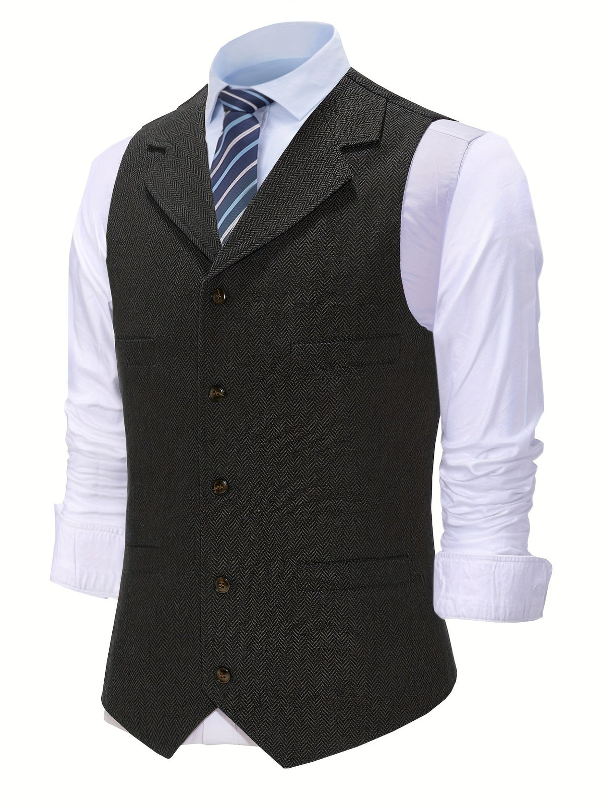 Kessoro Men's Refined Herringbone Tailored Waistcoat in black, coffee brown, royal blue, green and light brown - men's apparel, view 5 of 35