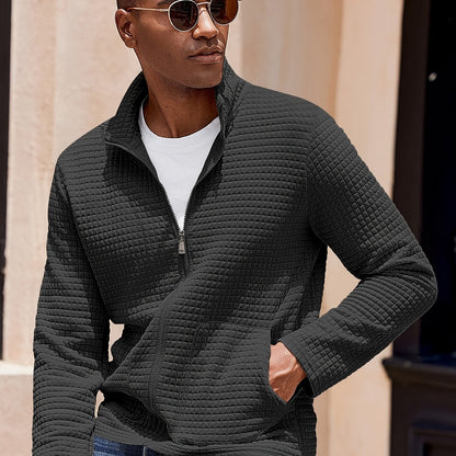 Kessoro Men's Textured Stand-Collar Full-Zip Jacket in white, khaki and black, image 13 of 18.