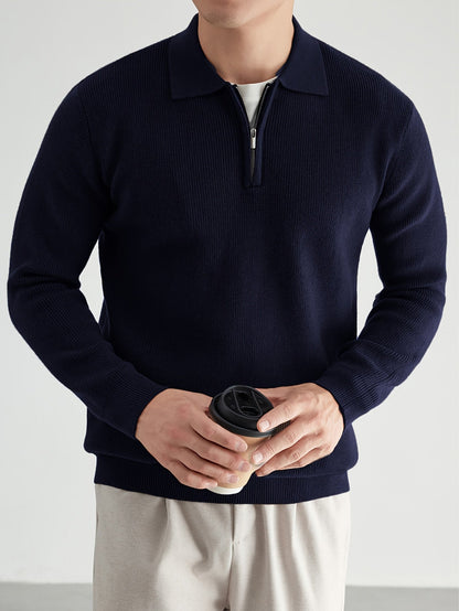 Kessoro men's refined quarter-zip collared polo sweater in smart muted colourways