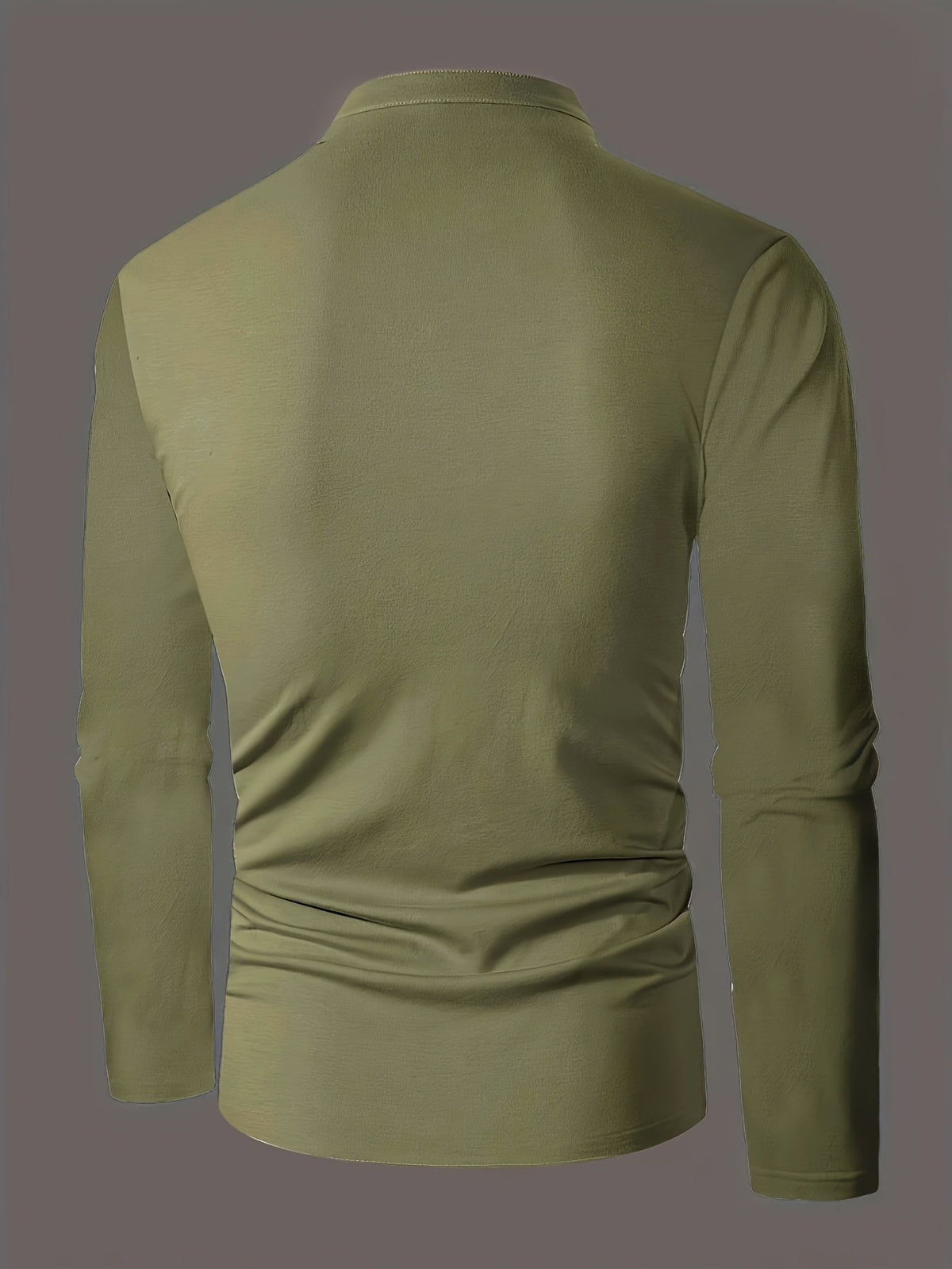 Men's refined long-sleeve button-placket henley shirt in granny gray, matcha green and navy, fabric texture view