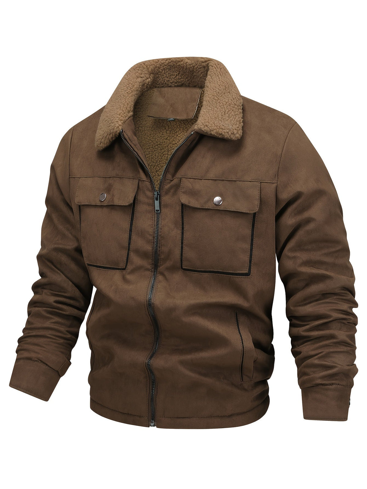 Kessoro men's fleece-lined multi-pocket winter jacket in coffee brown - product view 3