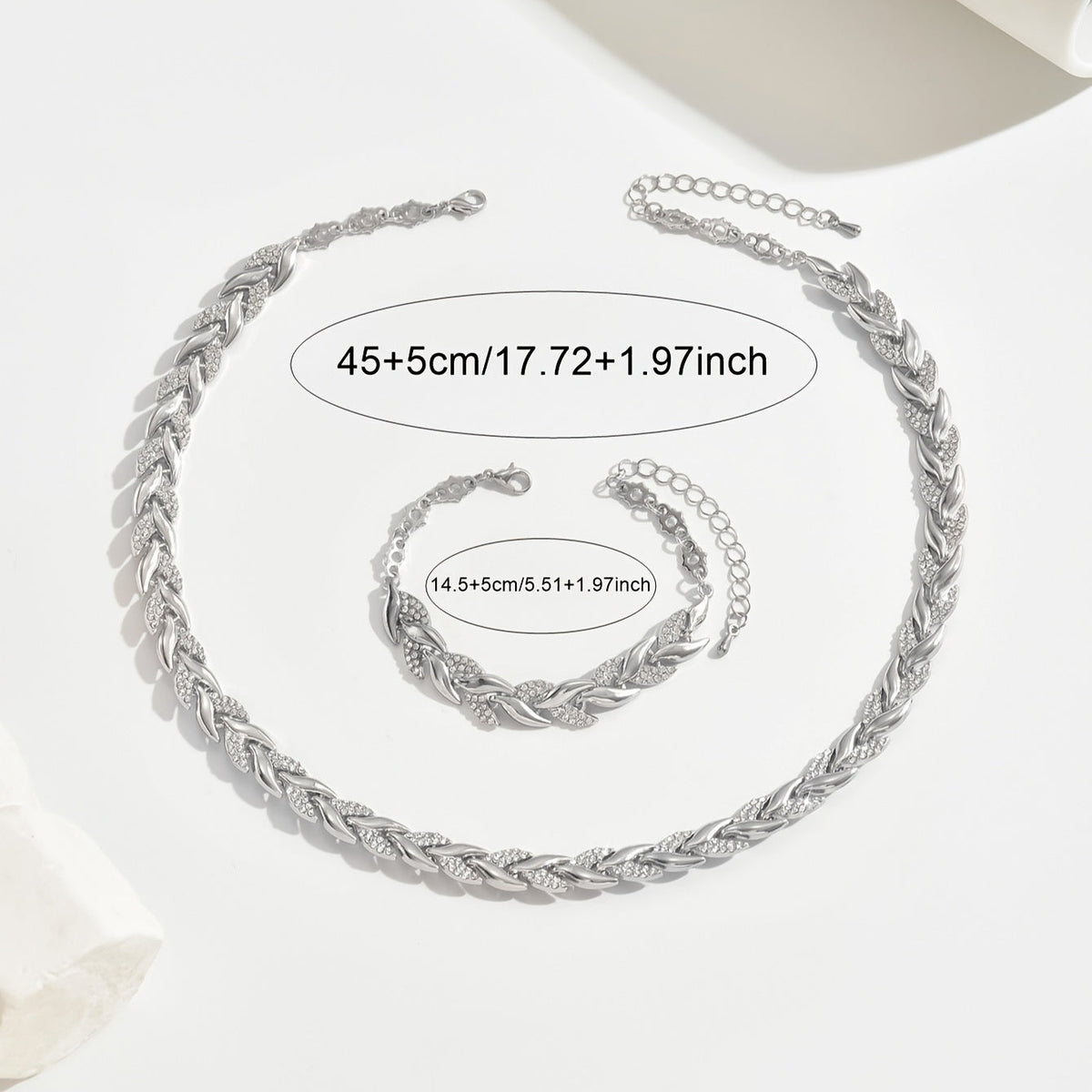 Kessoro women's rose gold and silver necklace and bracelet jewelry set