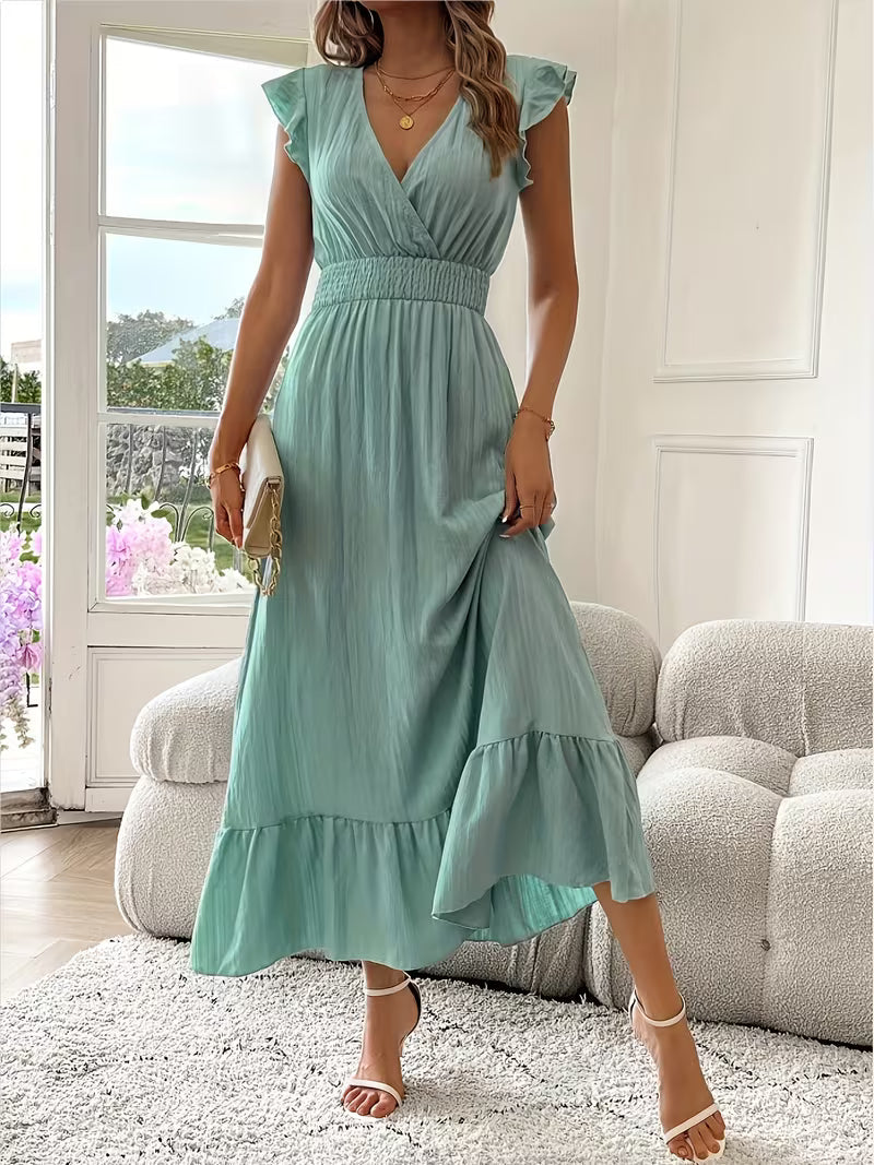 Kessoro women's sleeveless V-neck ruffled dress in pastel and jewel colourways