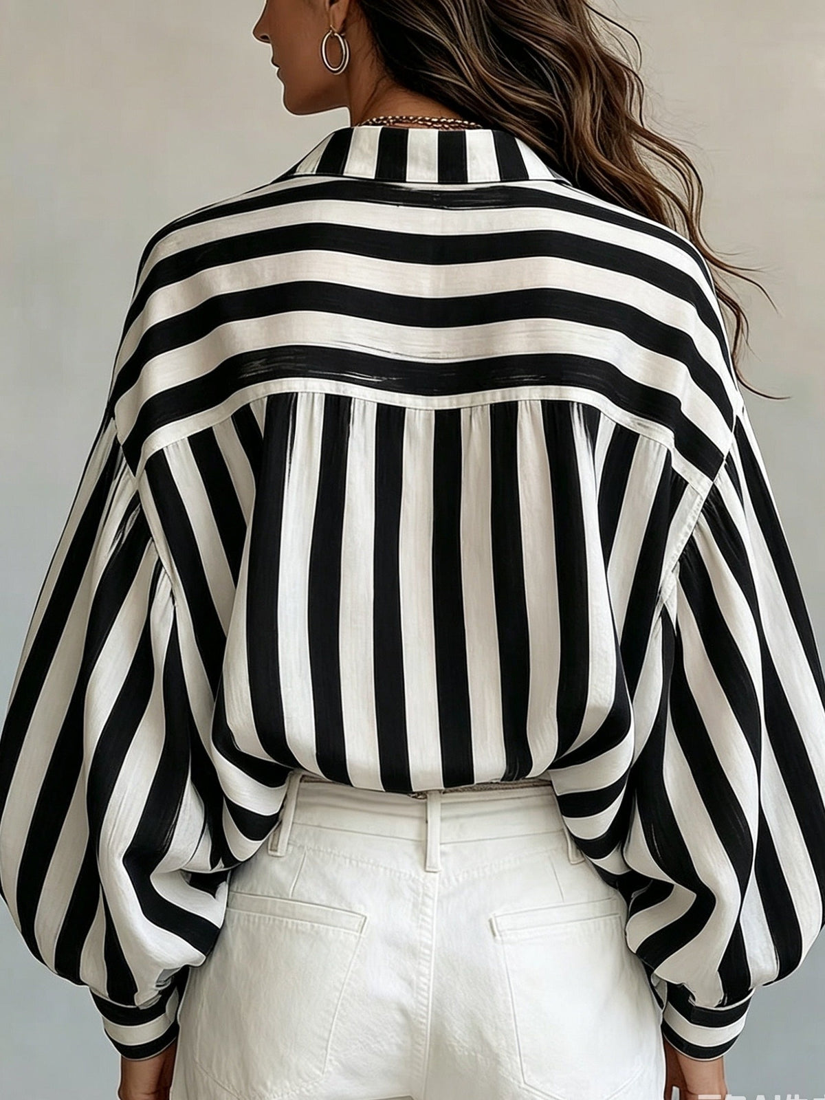 Kessoro women's relaxed striped open-collar shirt in grey, khaki and blue stripes – view 6