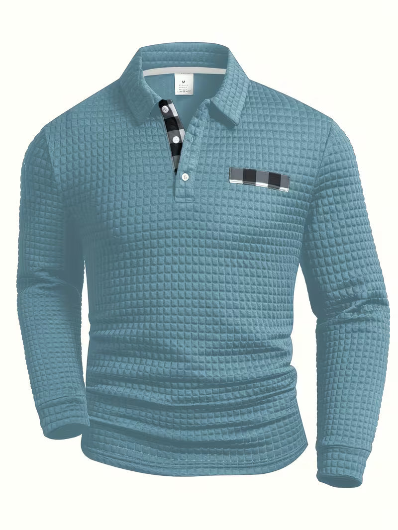 Kessoro men's plaid pattern button-up shirt in black, sky blue, grey, white and red
