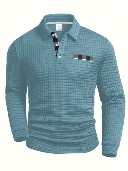 Kessoro men's plaid pattern button-up shirt in black, sky blue, grey, white and red