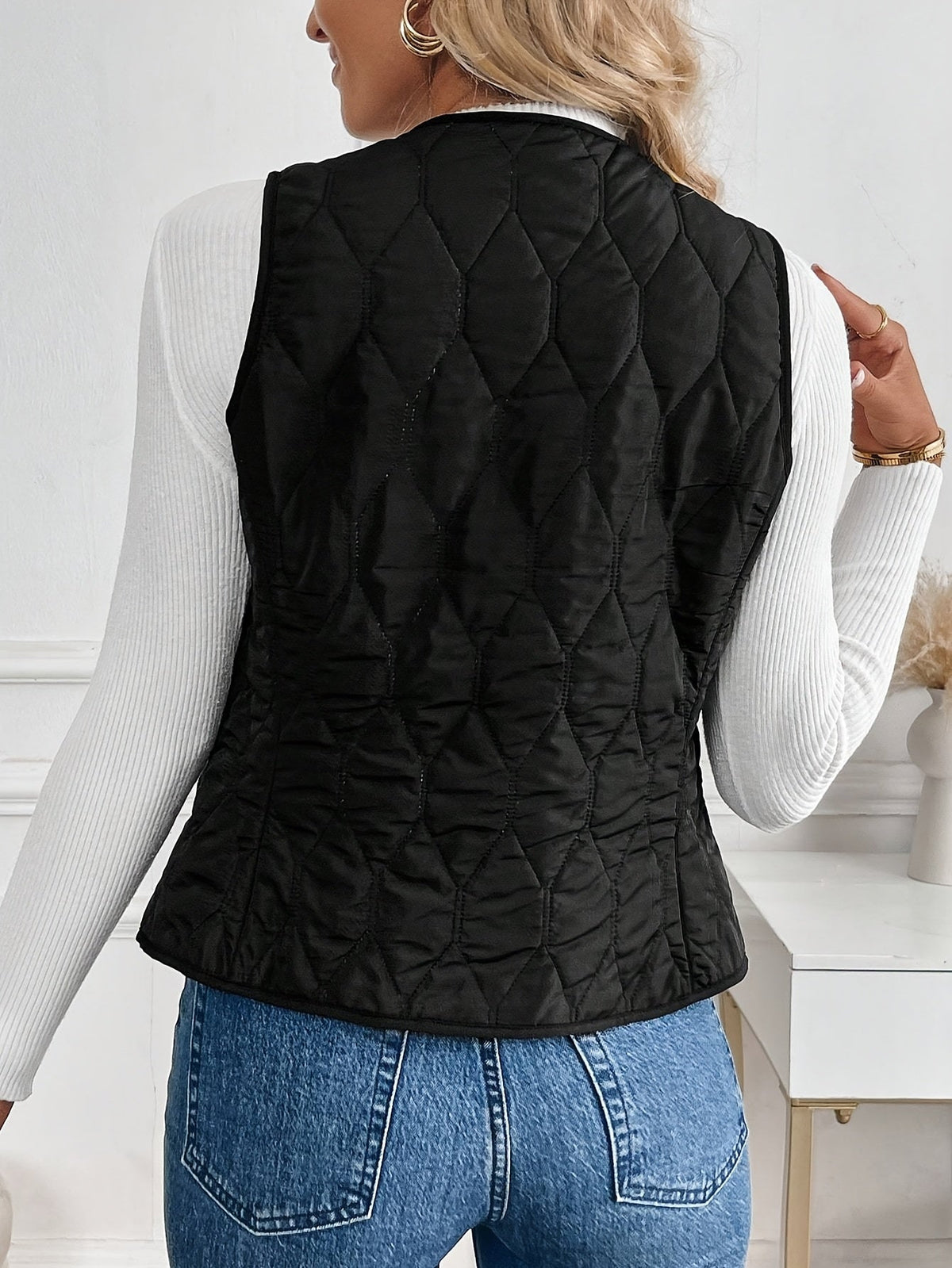 Kessoro Women's Reversible Quilted Plush Vest in black - women's apparel, view 3 of 8