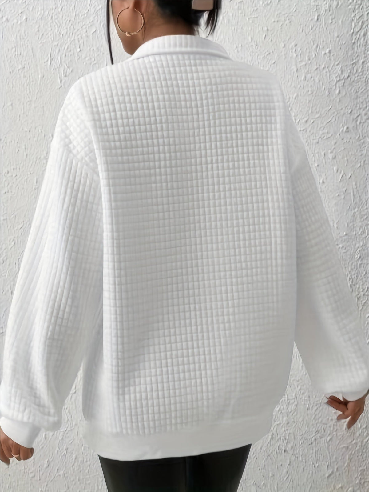 Kessoro women's relaxed quarter-zip stand collar pullover in white, deep red, grey, black, matcha, pink and light green - view 8 of 19
