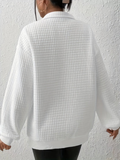 Kessoro women's relaxed quarter-zip stand collar pullover in white, deep red, grey, black, matcha, pink and light green - view 8 of 19