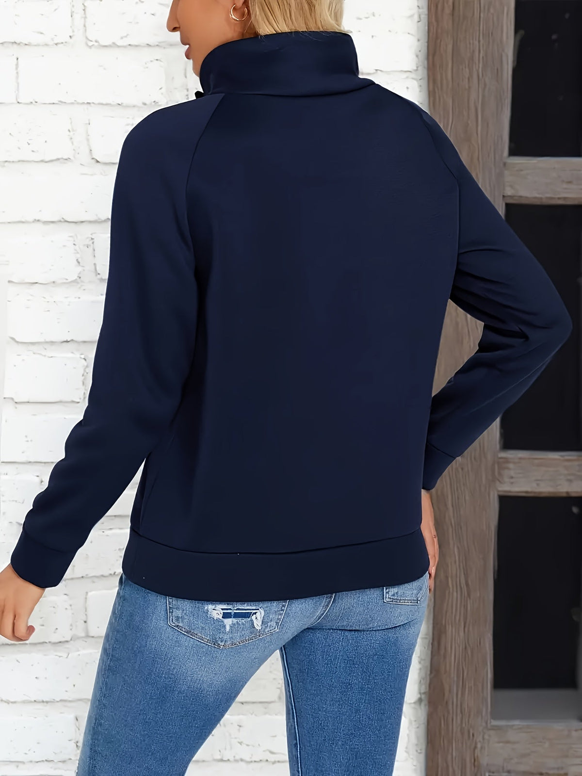 Kessoro women's navy stand collar button-accent sweatshirt - view 4 of 4